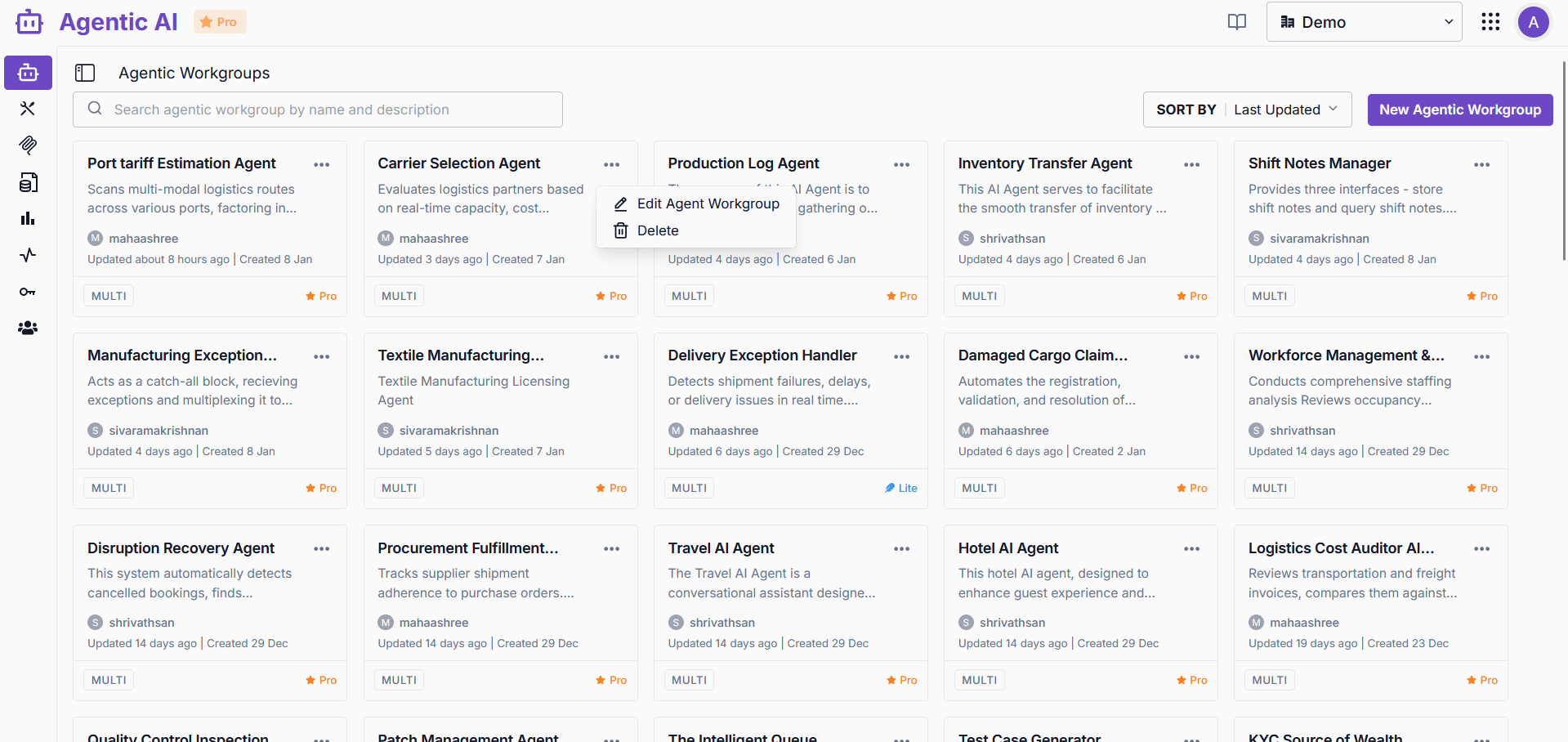 Workgroup options menu