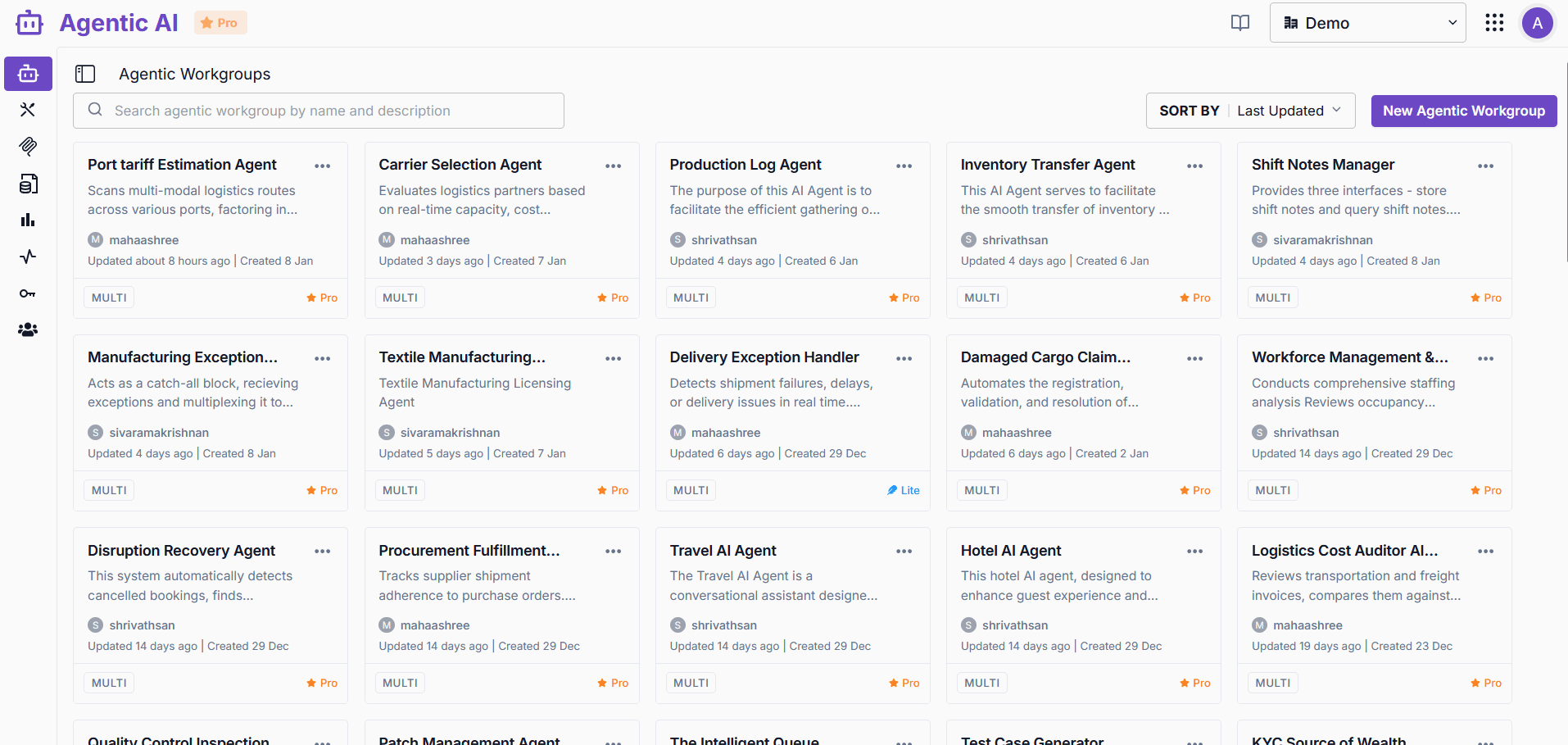 Agentic Workgroups dashboard