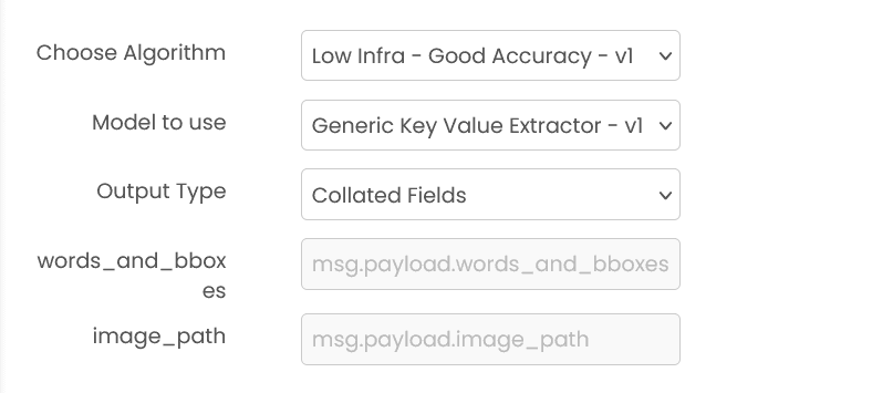 Document Understander configuration showing output type options