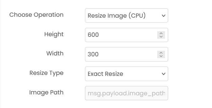 Image Processor configuration showing resize operation options
