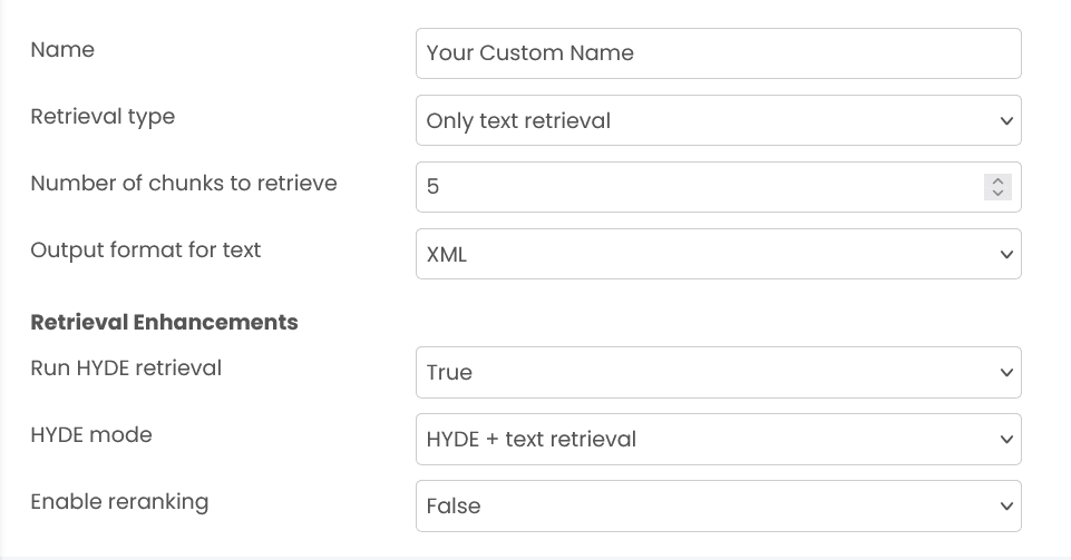 LLM Context Retriever block configuration showing text retrieval options