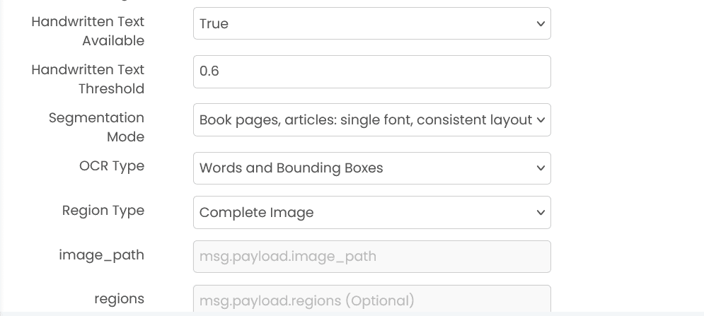 OCR configuration showing advanced options (Part 2)