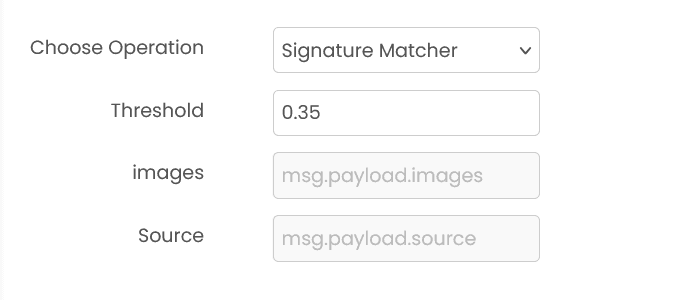 Signature Matcher configuration showing threshold settings