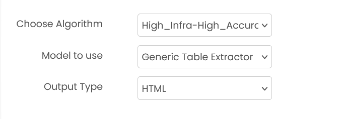 Table Structure Recognition configuration with HTML output format