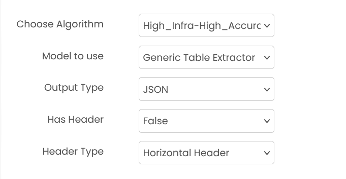 Table Structure Recognition configuration with JSON output format