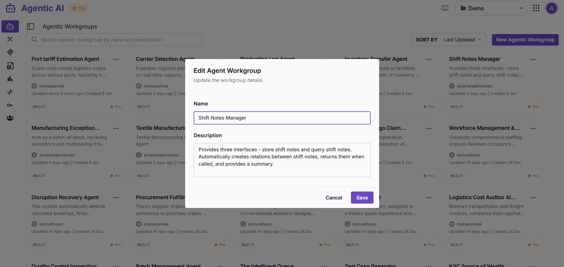 Edit workgroup dialog