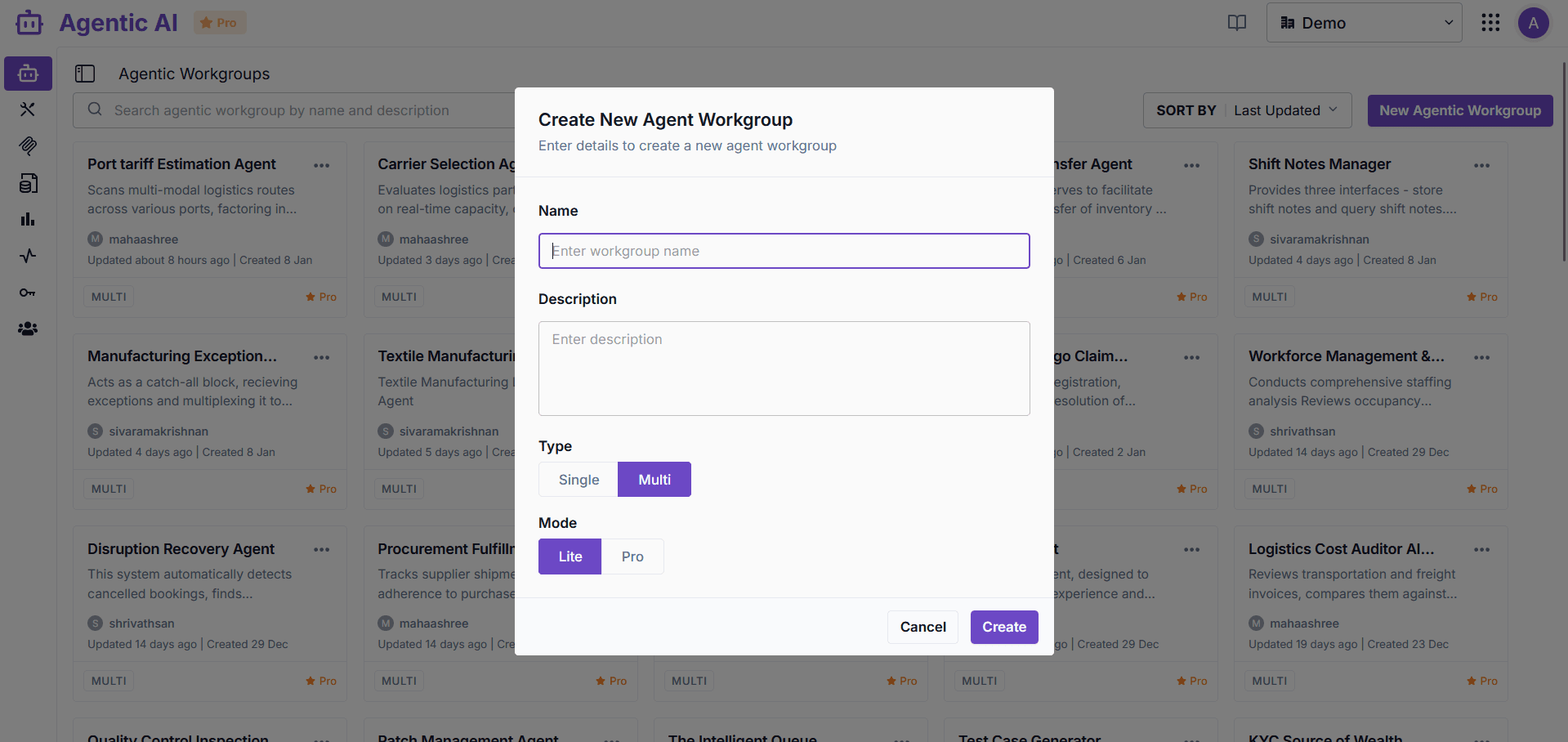 Manual setup: create new workgroup dialog