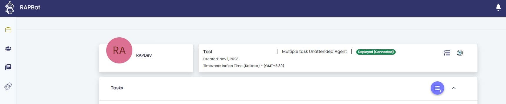 Orchestrator agent detail page Tasks section with add task button