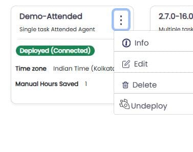 Orchestrator agent card showing Deployed Connected status in green