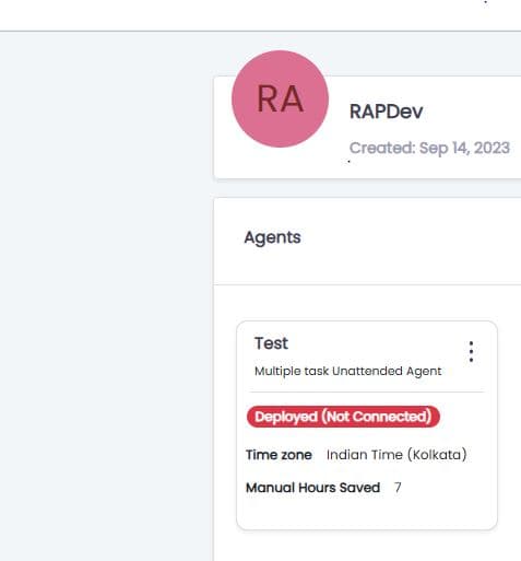 Orchestrator agent card showing Deployed Not Connected status in red