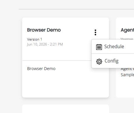 Task card options menu showing Schedule and Config