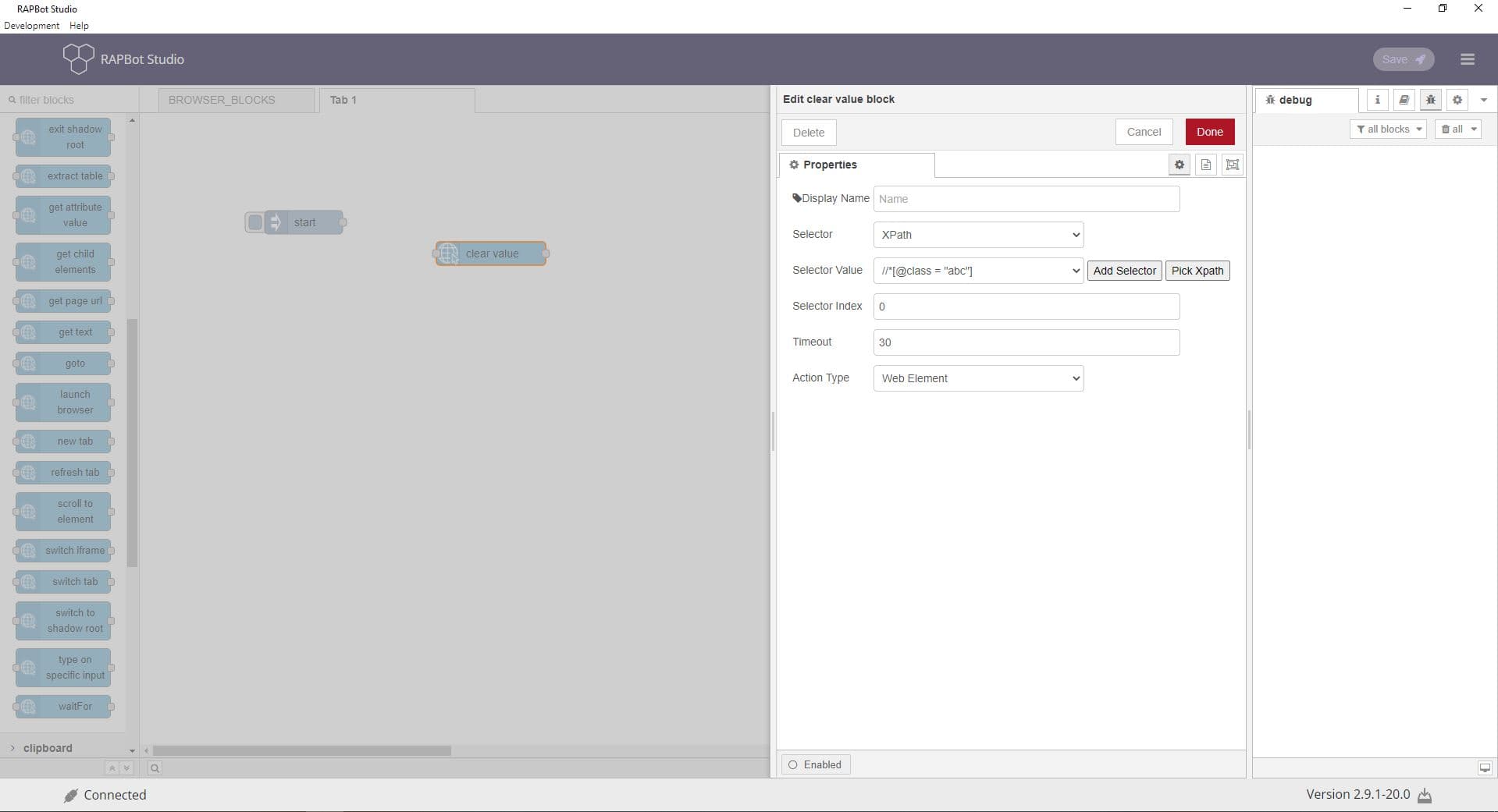 Bot Studio clear value block configuration