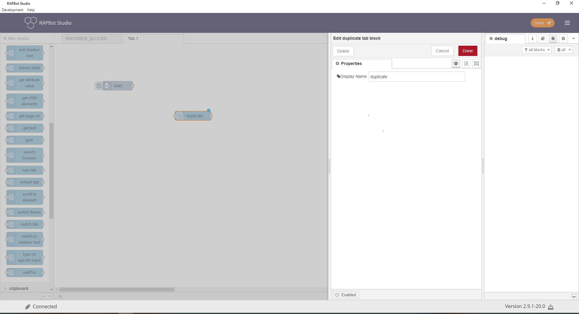 Bot Studio duplicate tab block configuration