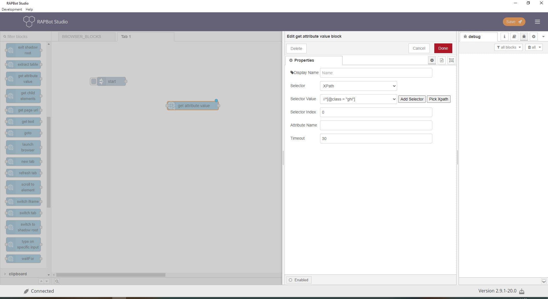 Bot Studio get attribute value block configuration