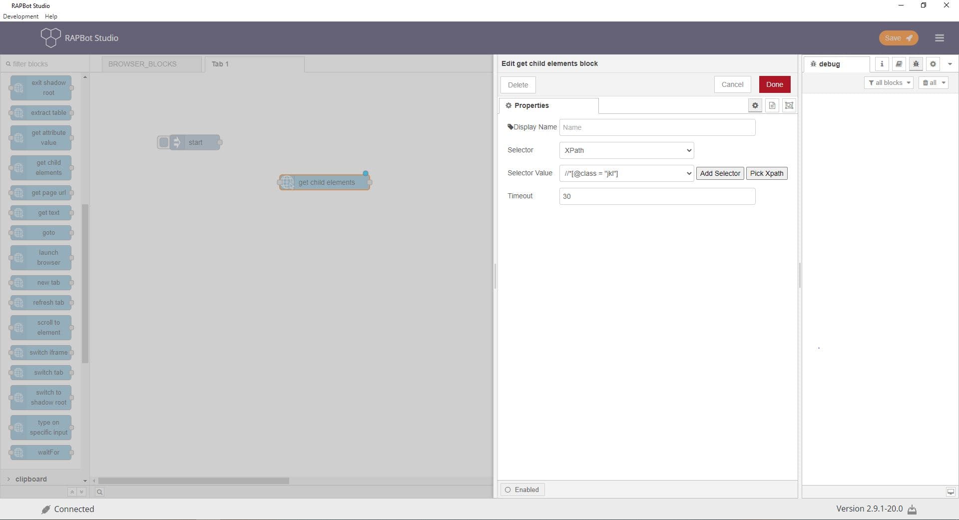 Bot Studio get child elements block configuration