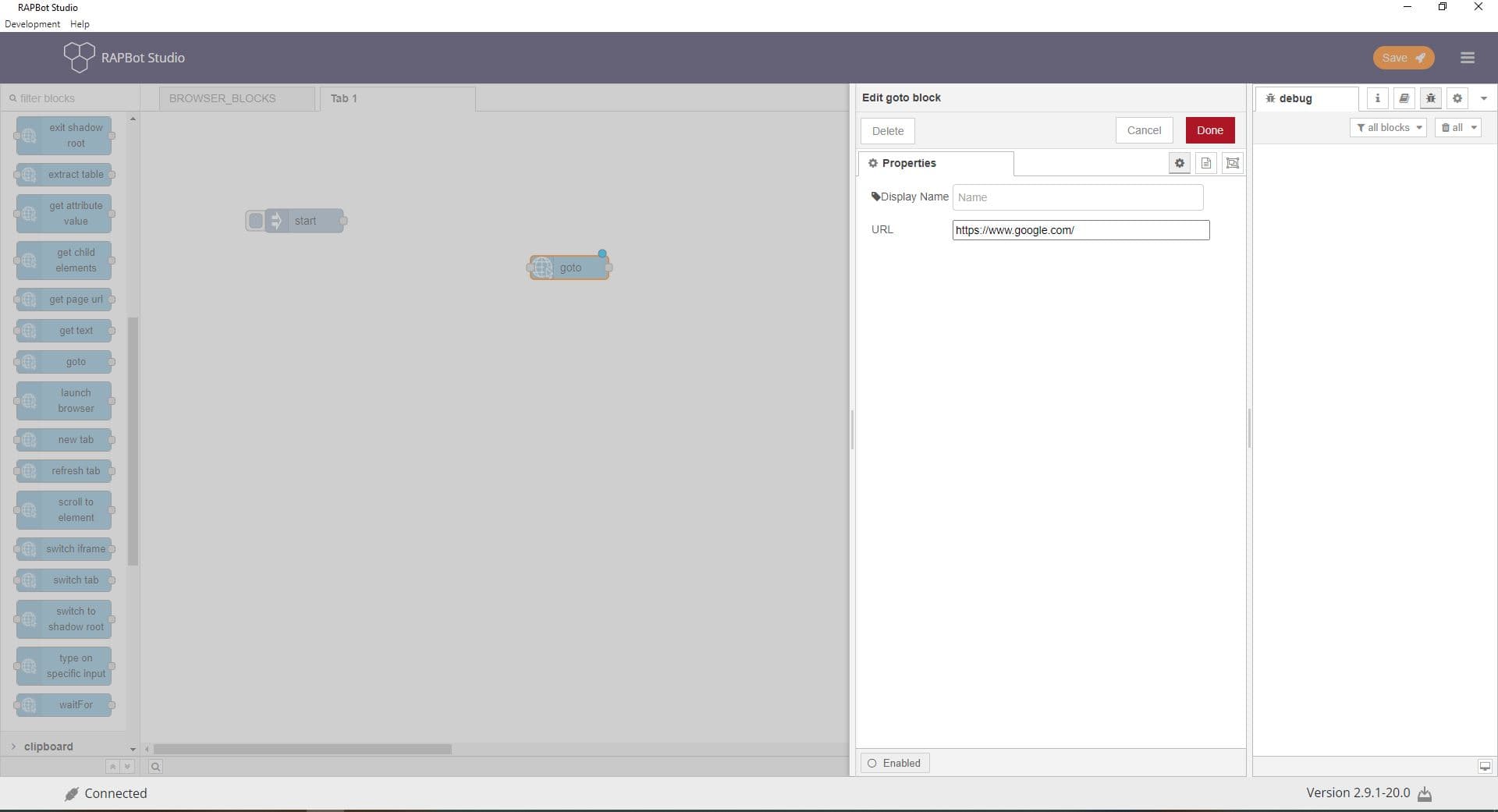 Bot Studio goto block configuration