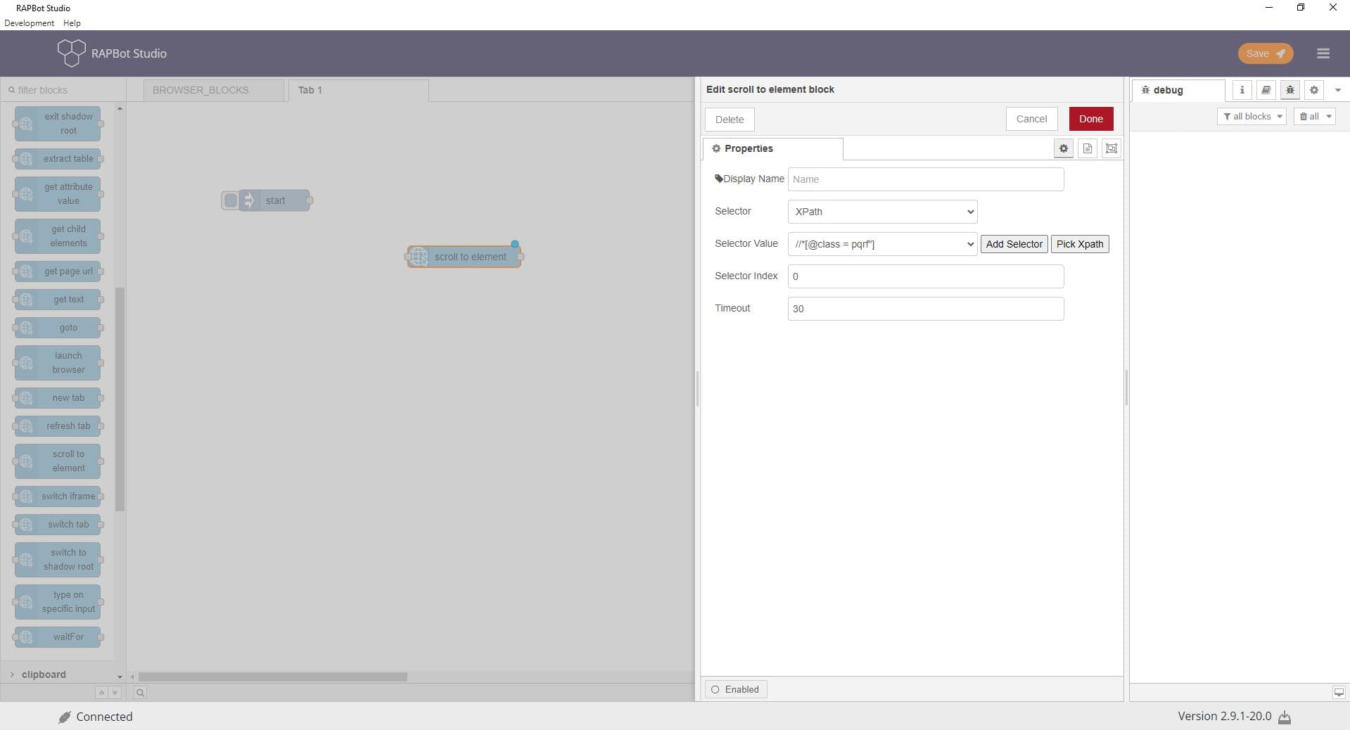 Bot Studio scroll element block configuration