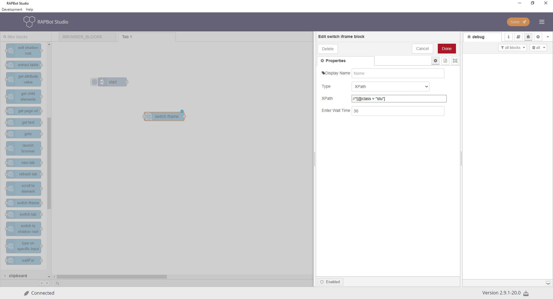 Bot Studio switch iframe block configuration