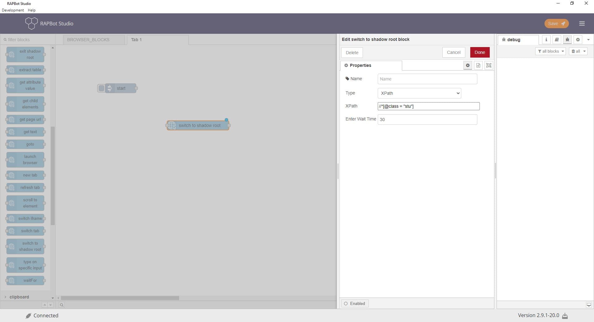 Bot Studio switch to shadow root block configuration
