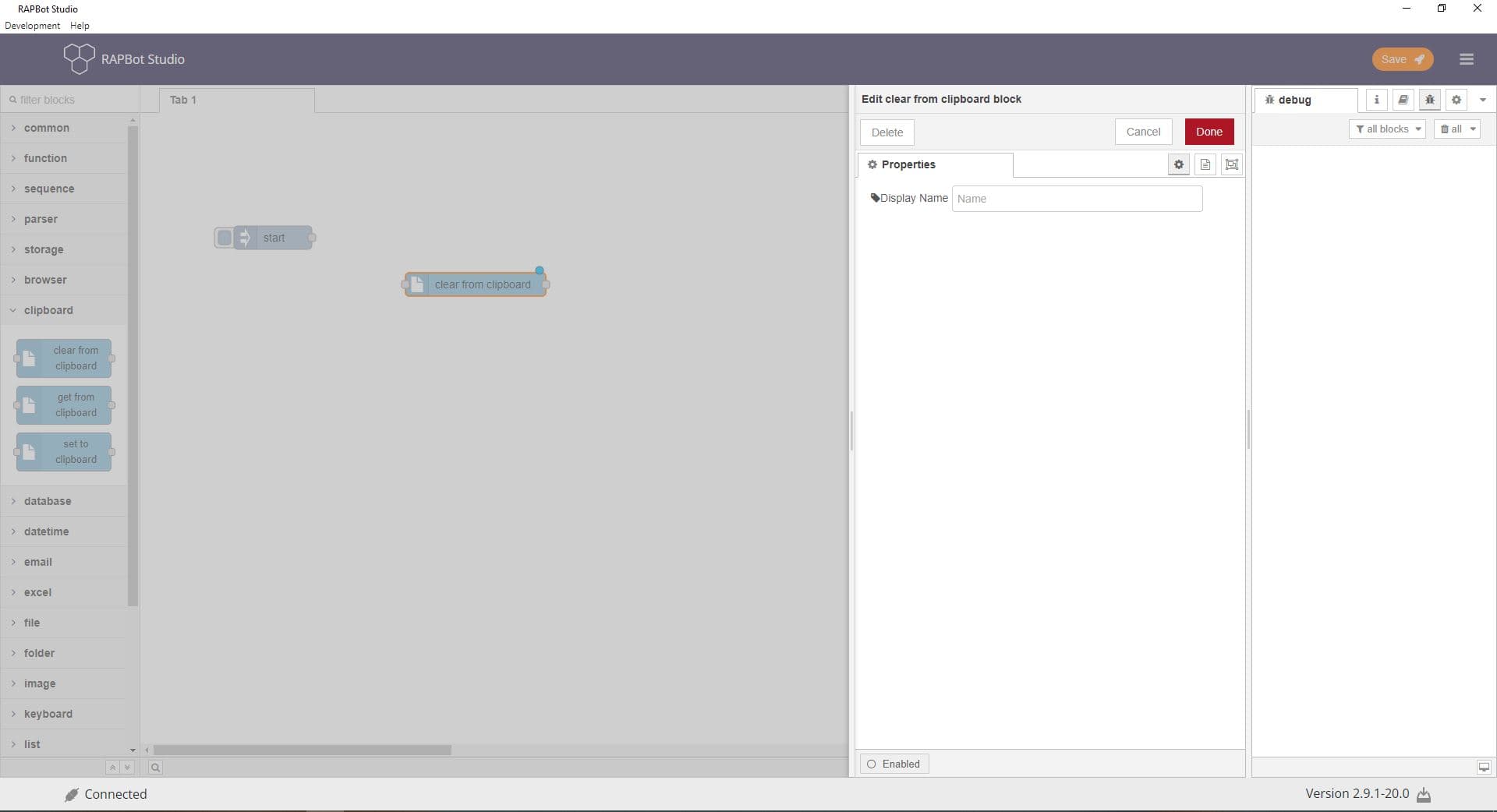Bot Studio clear from clipboard block configuration