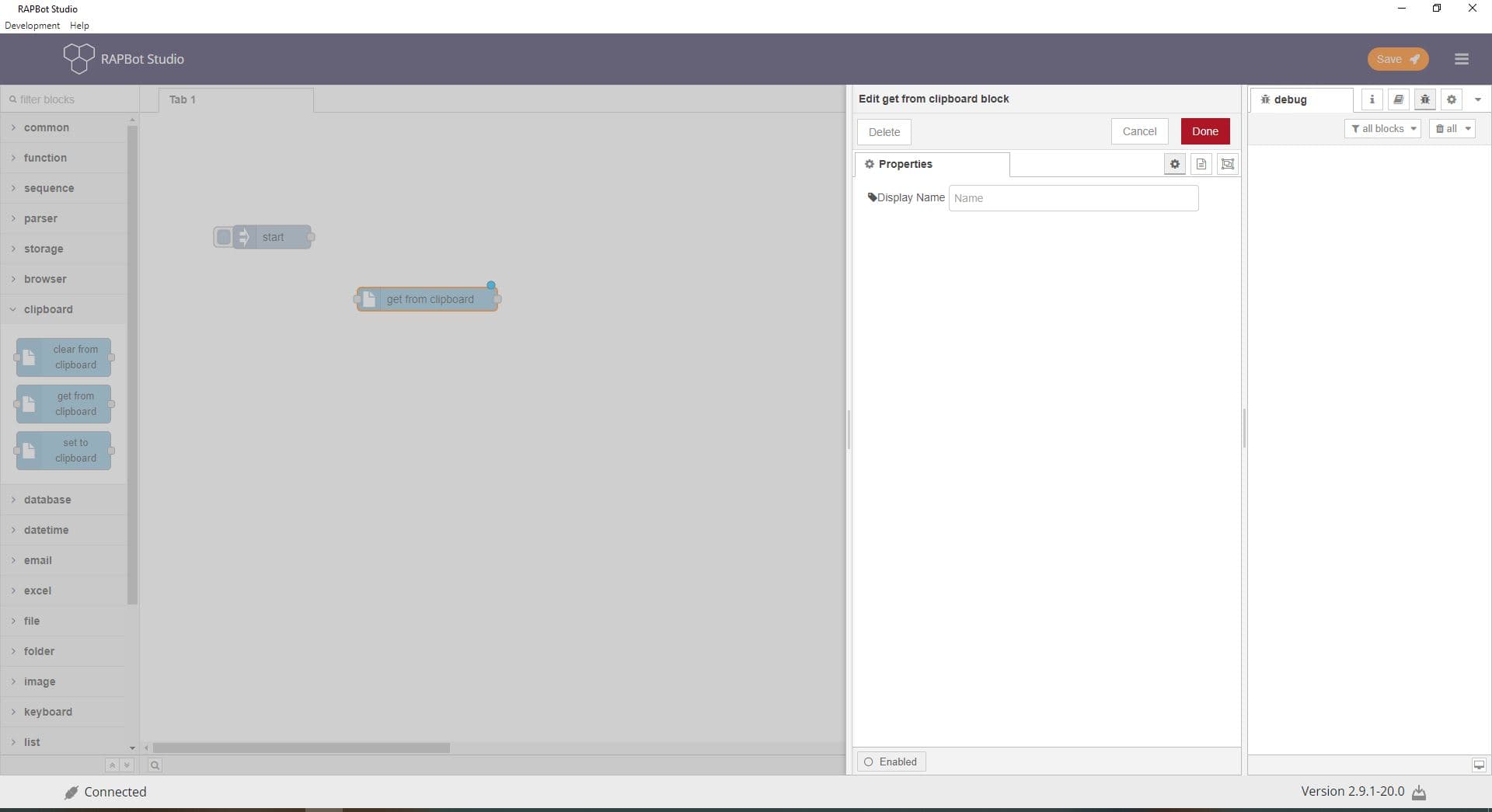 Bot Studio get from clipboard block configuration
