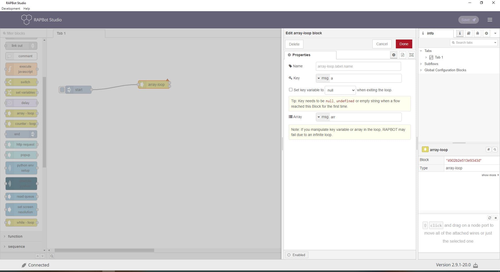 Array loop reset on exit configuration