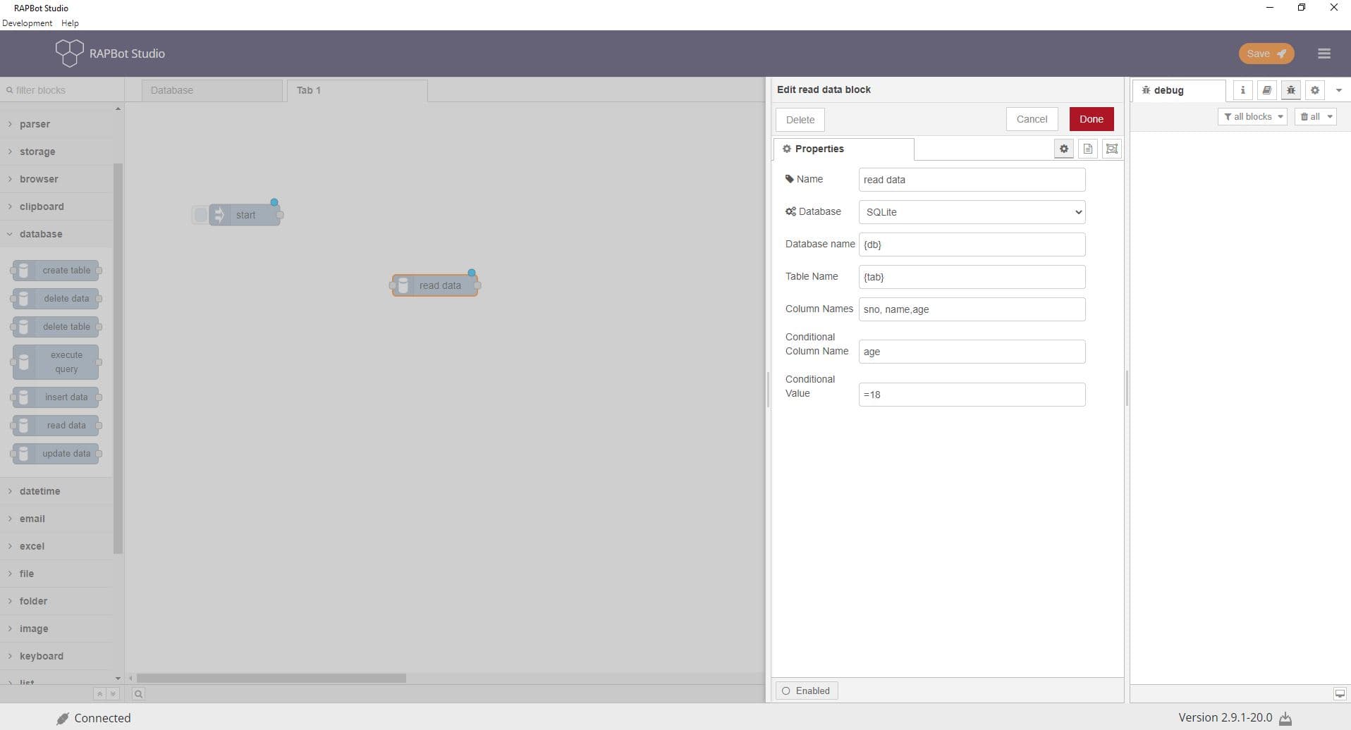 Bot Studio read data block configuration