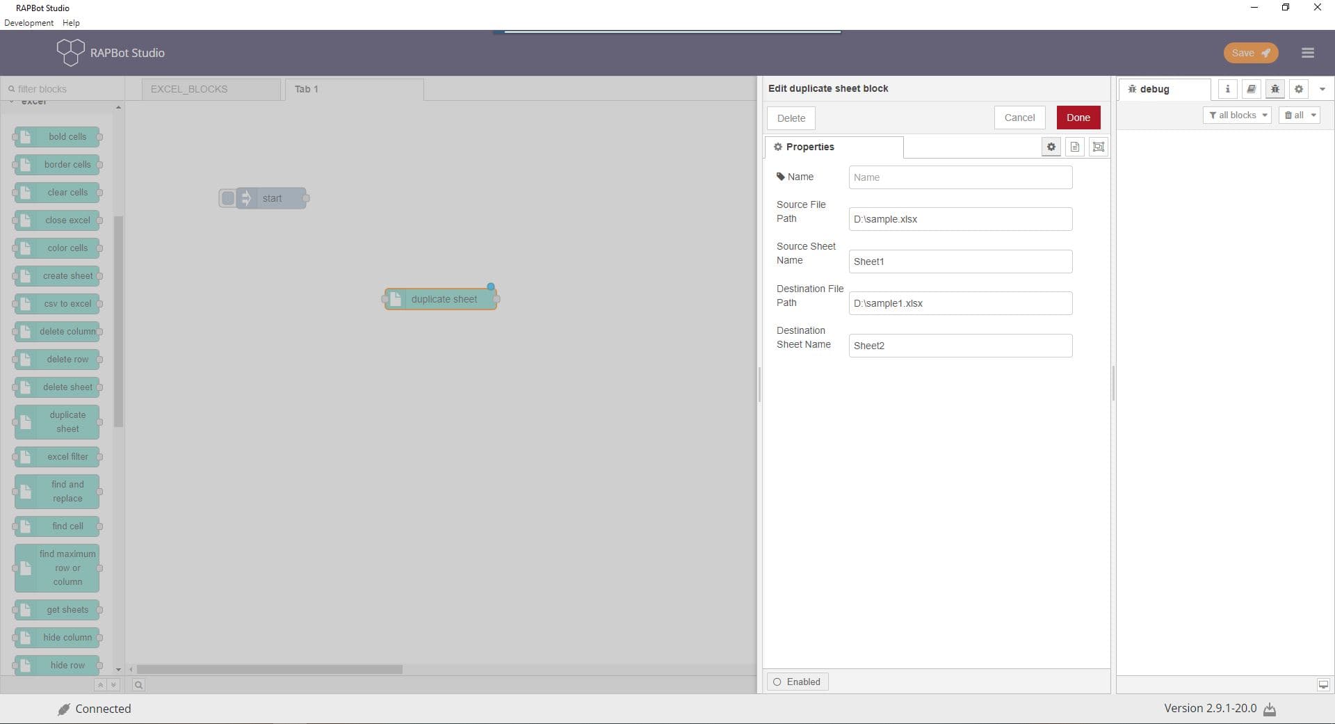 Bot Studio duplicate sheet block configuration