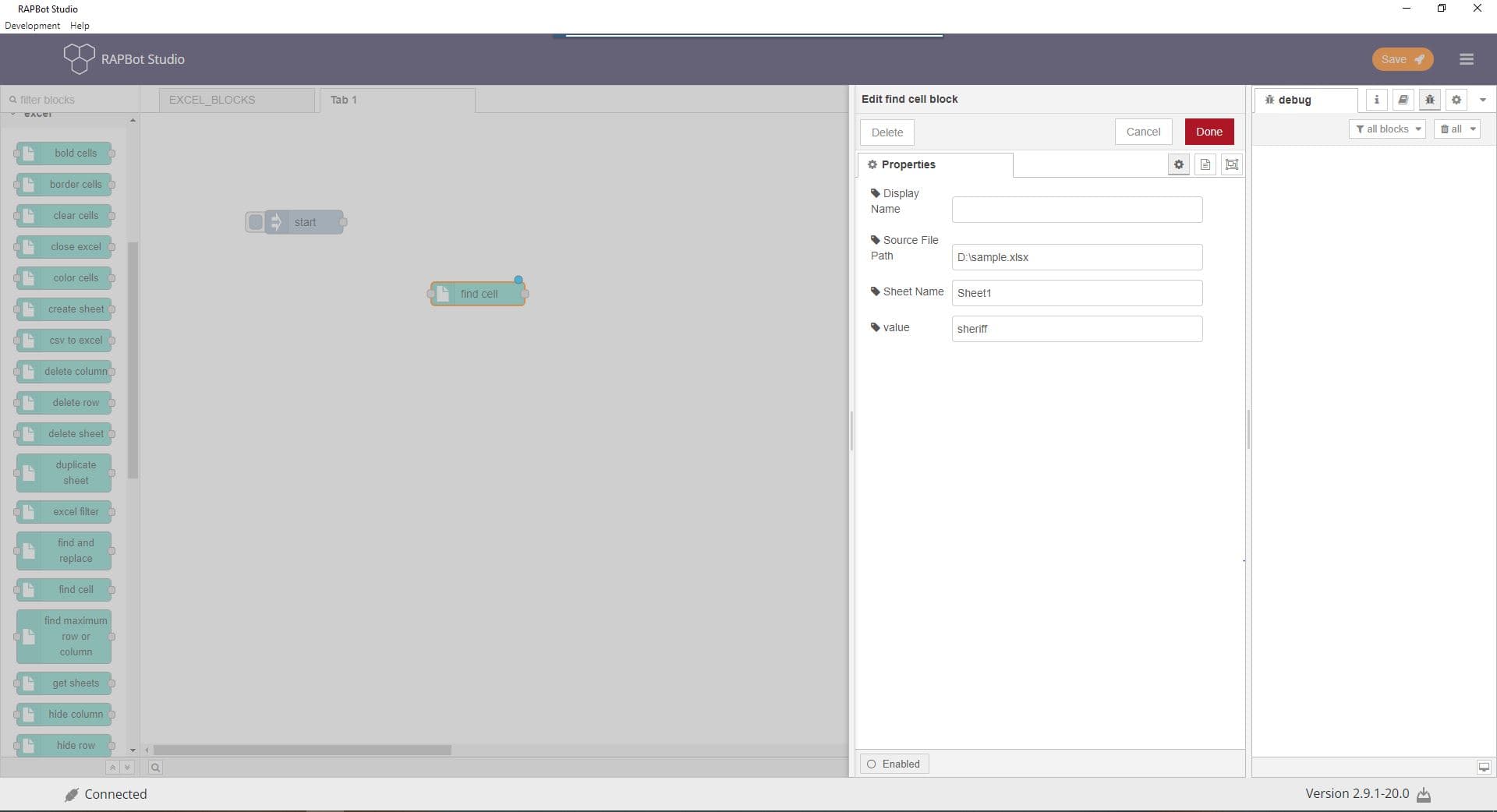 Bot Studio find cell block configuration