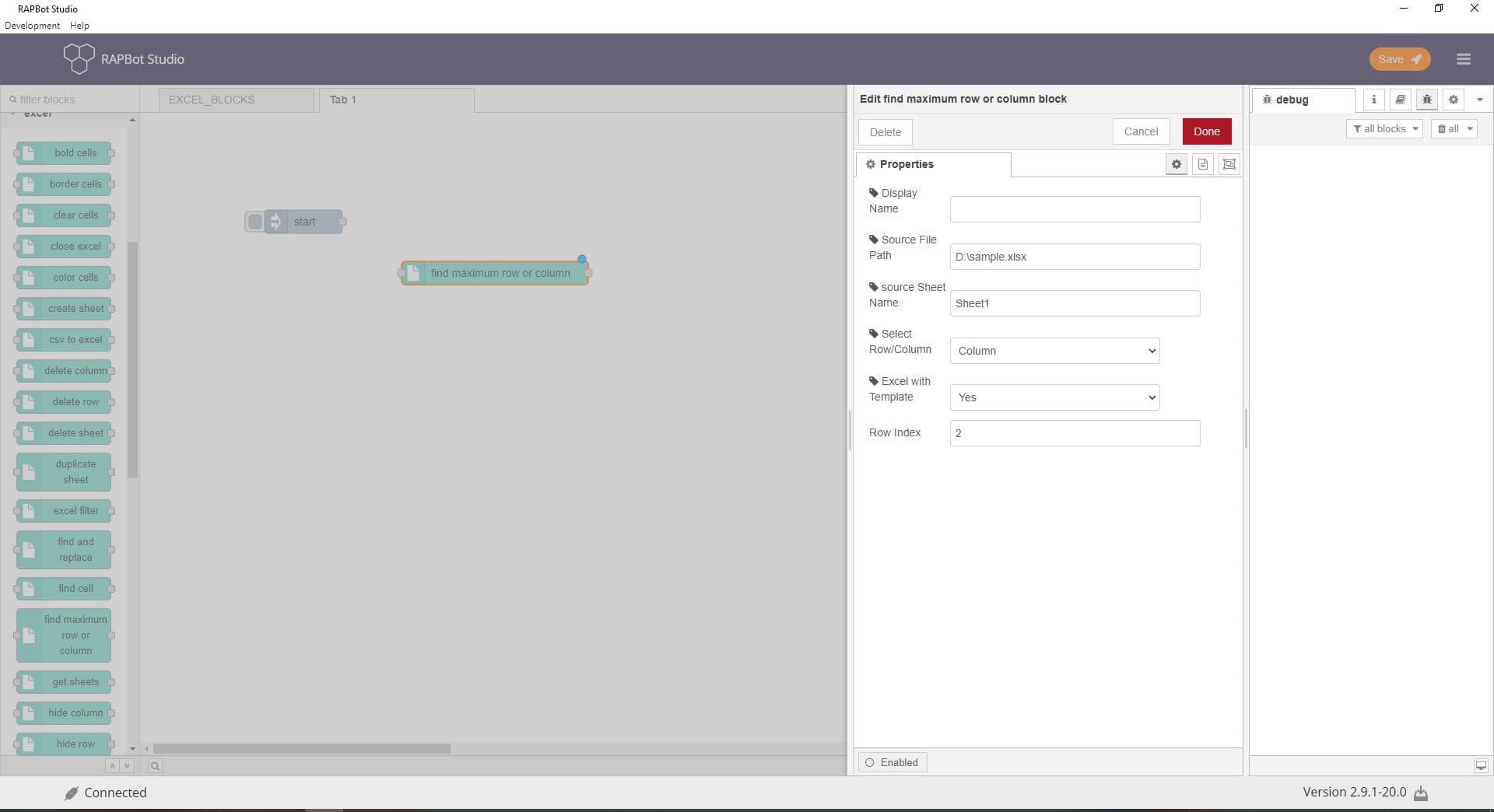 Bot Studio find maximum row or column block configuration