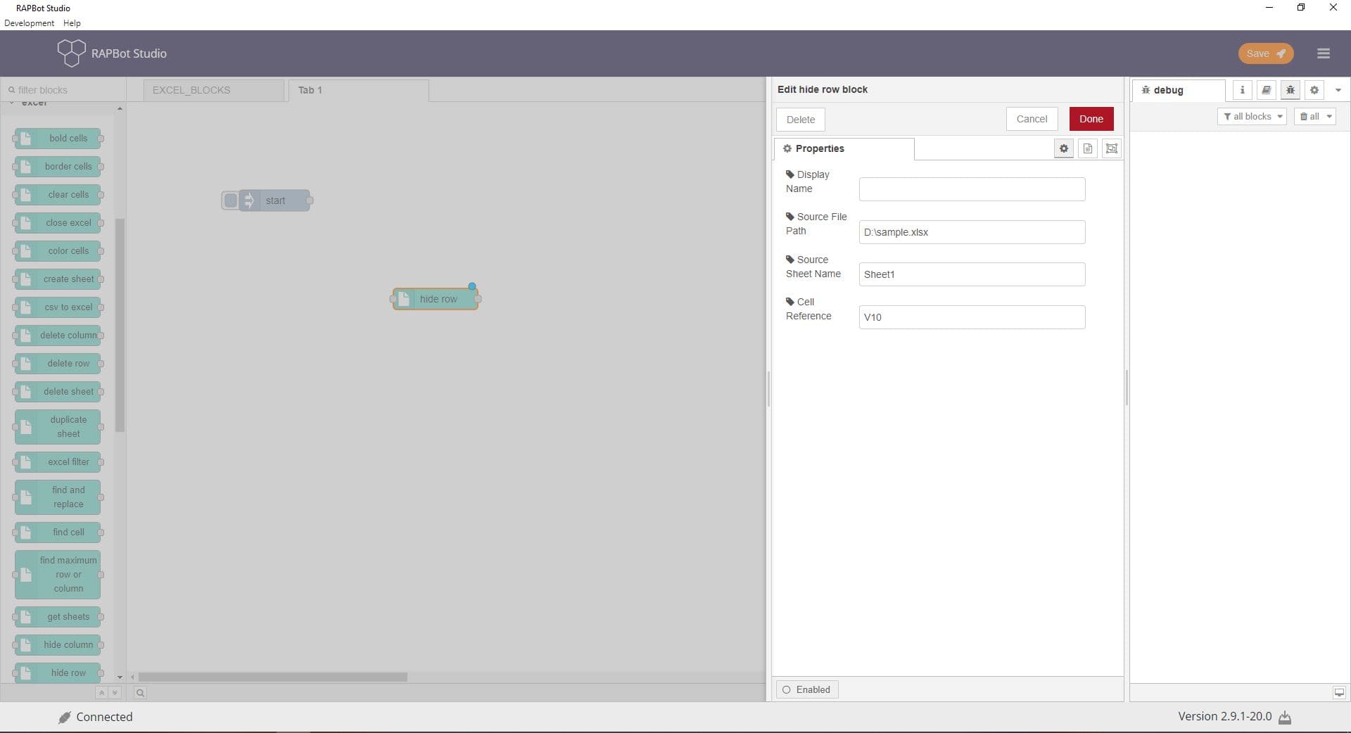 Bot Studio hide row block configuration