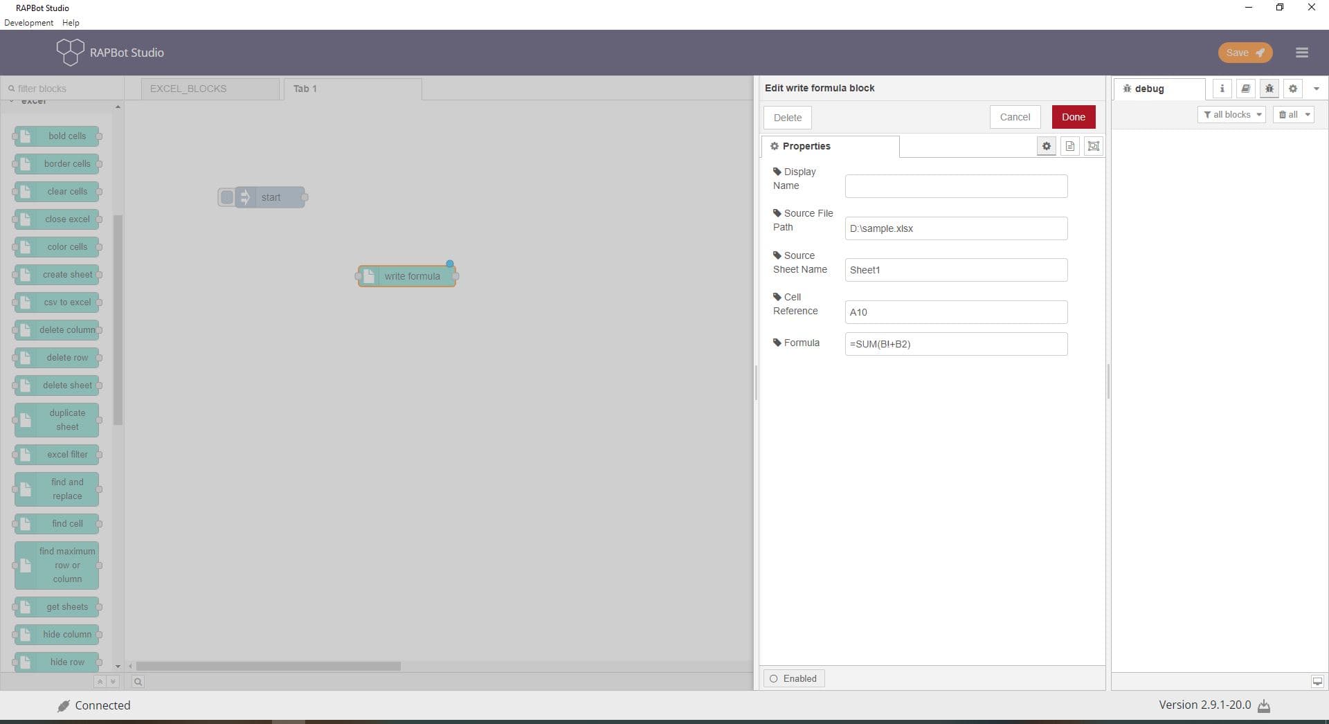 Bot Studio write formula block configuration