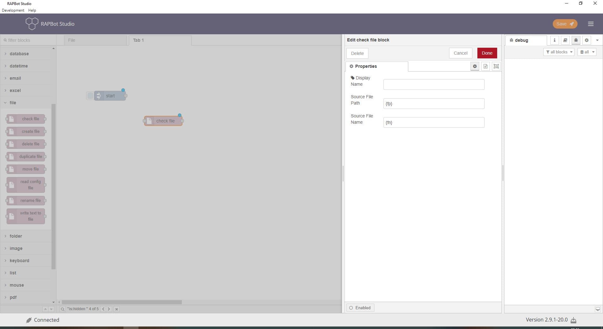 Bot Studio check file block configuration