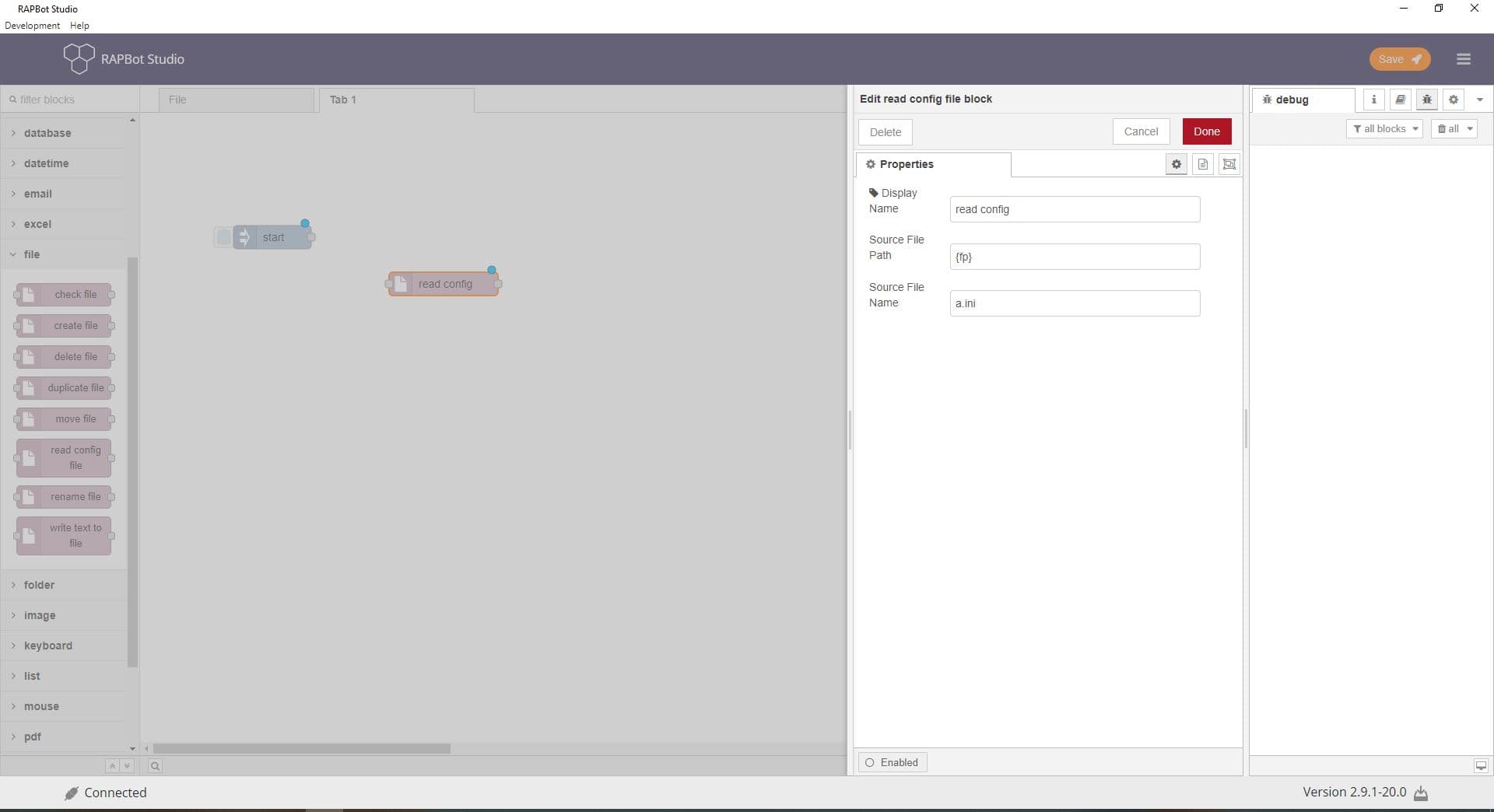 Bot Studio read config file block configuration