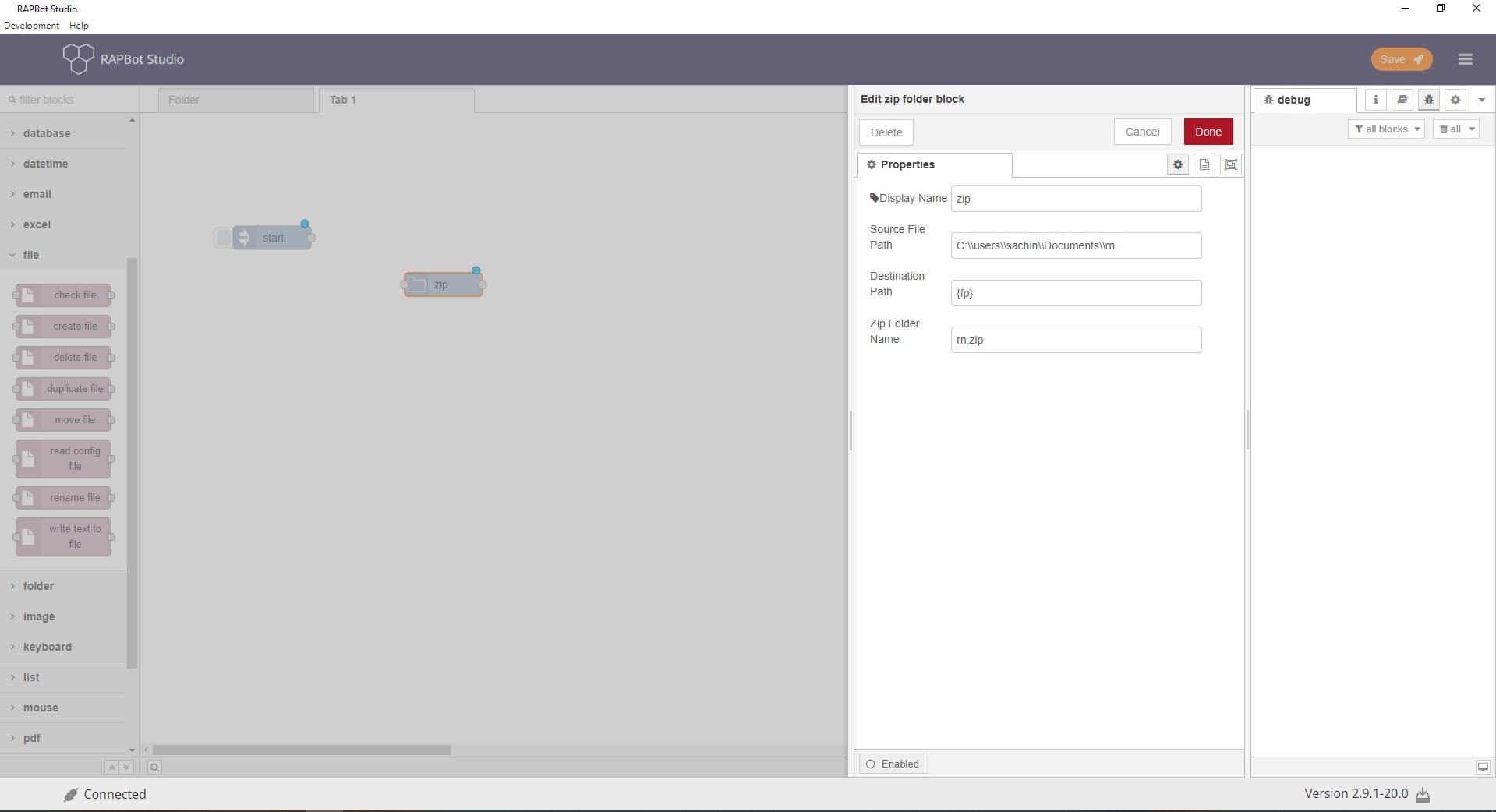 Bot Studio zip folder block configuration