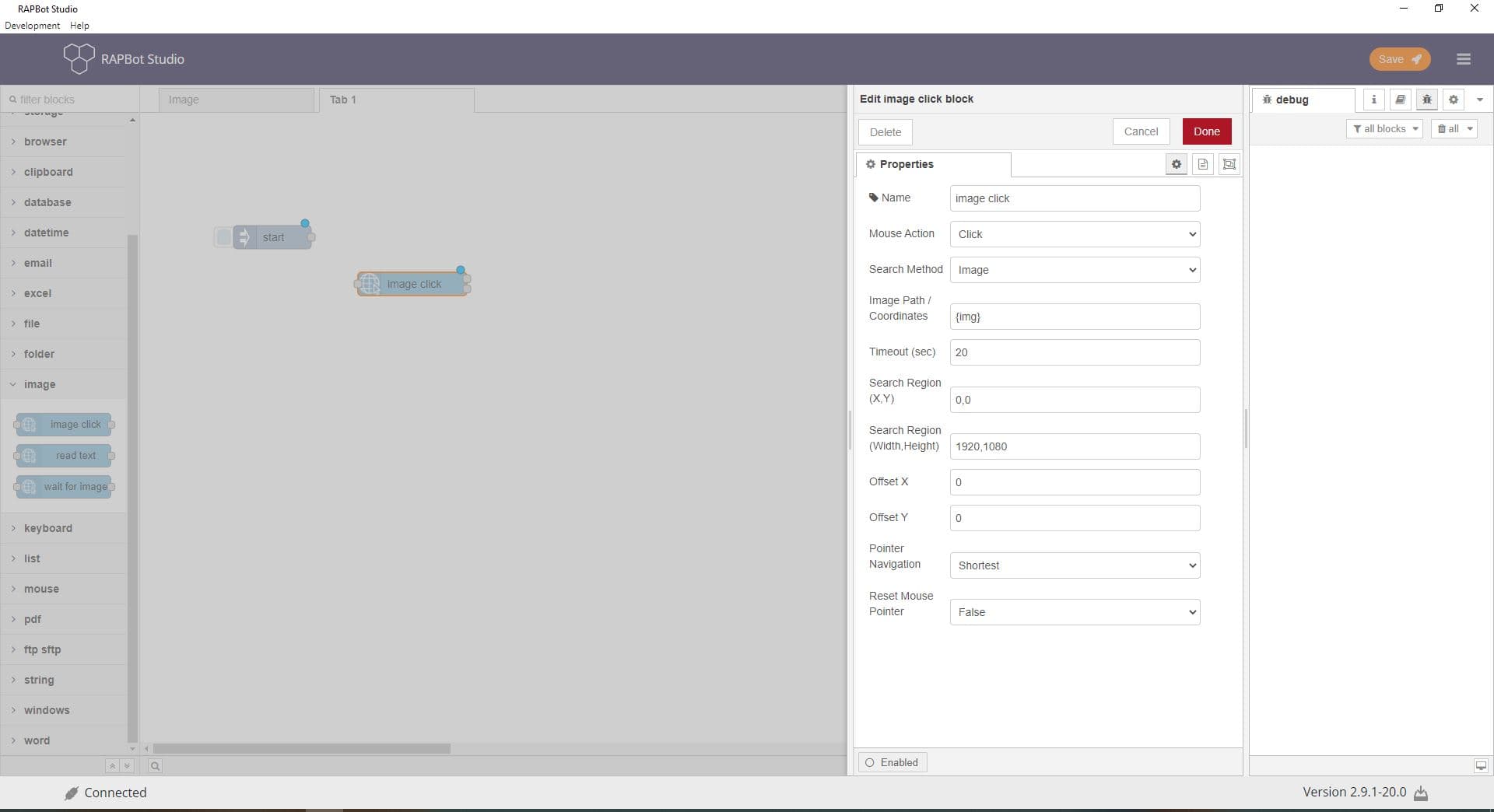 Bot Studio image click block configuration