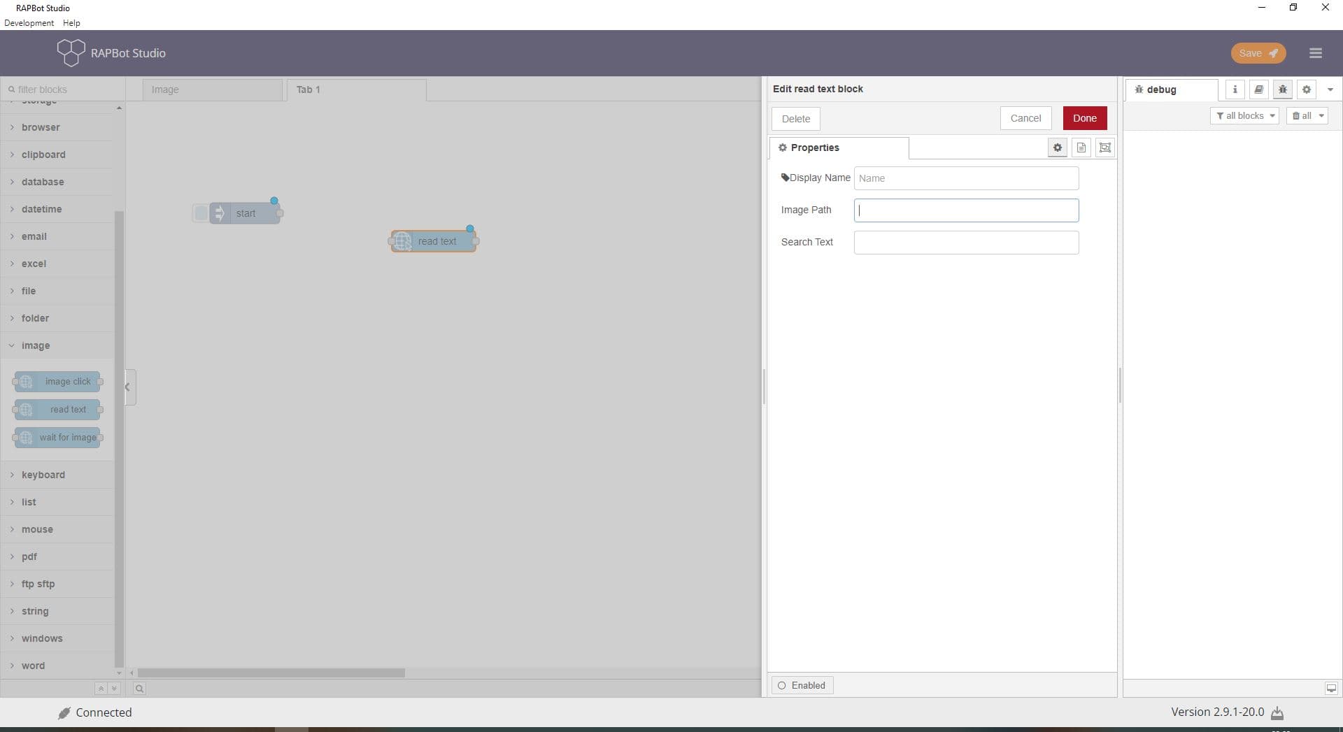 Bot Studio read text block configuration