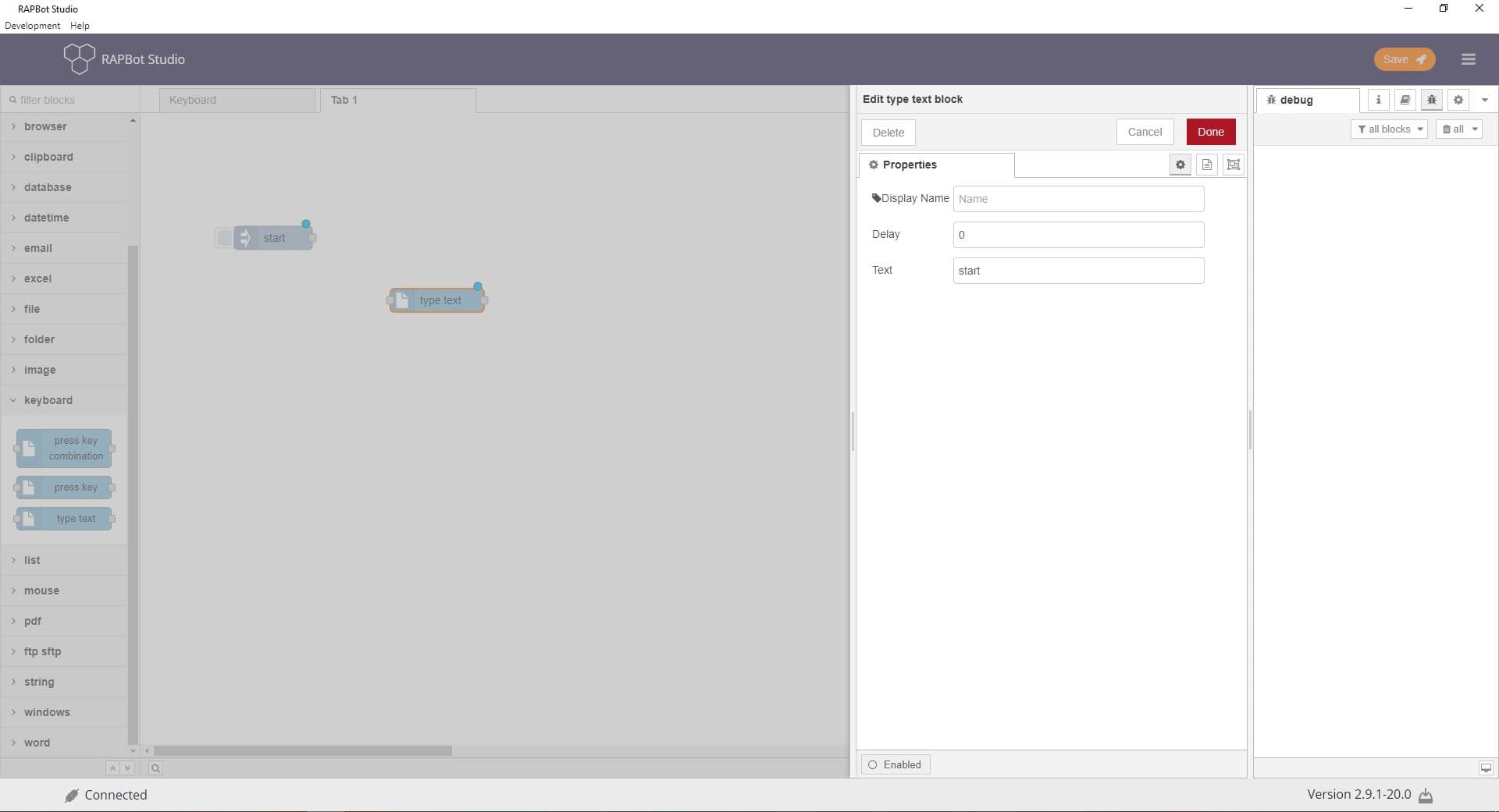 Bot Studio type text block configuration