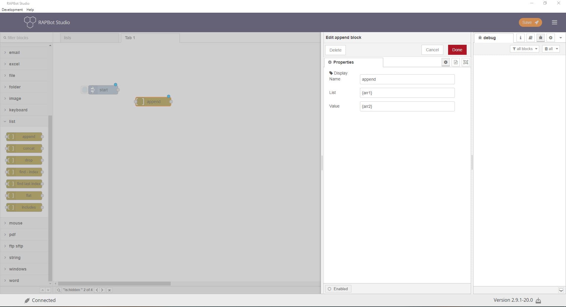 Bot Studio append block configuration
