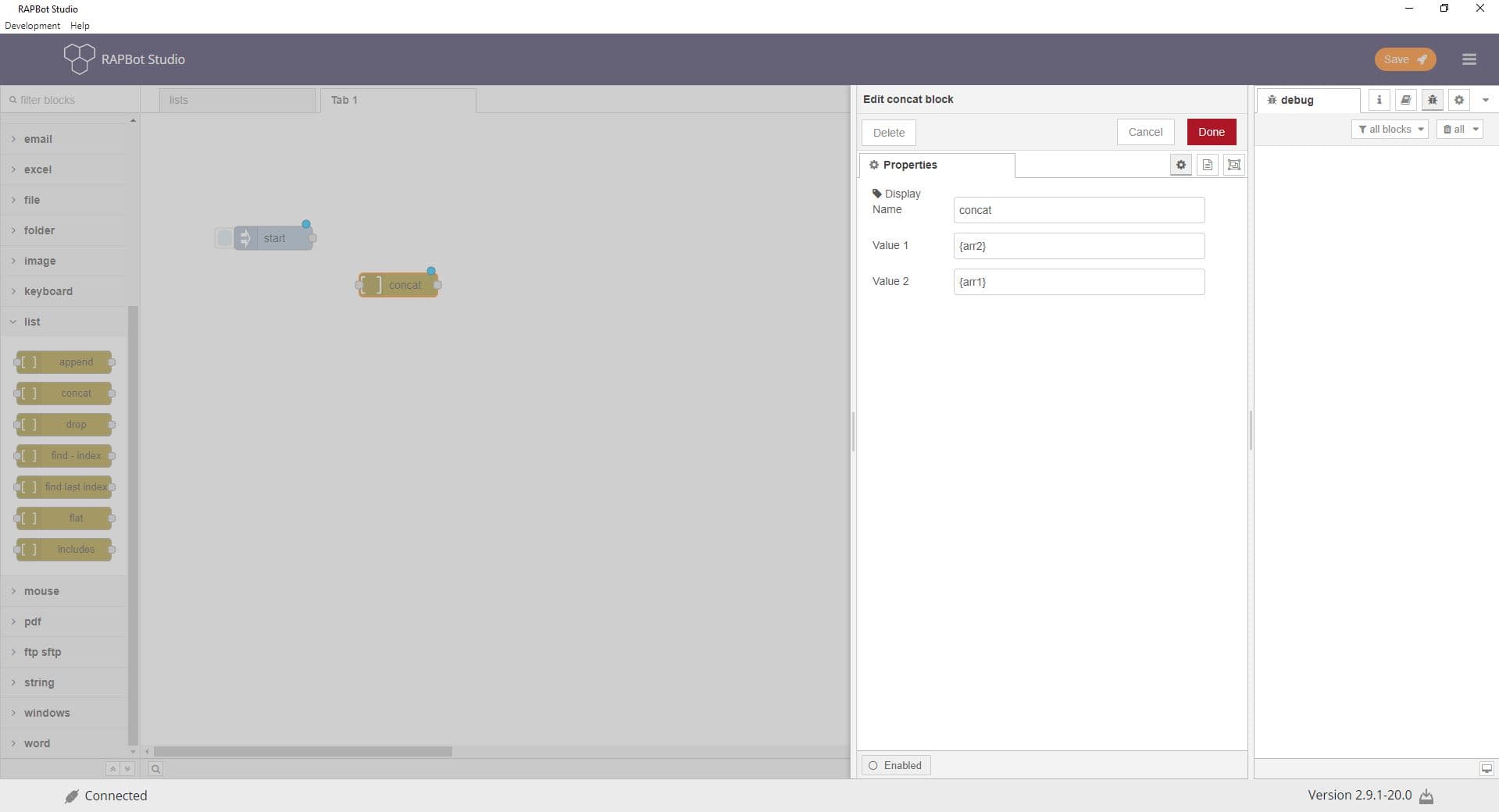 Bot Studio concat block configuration