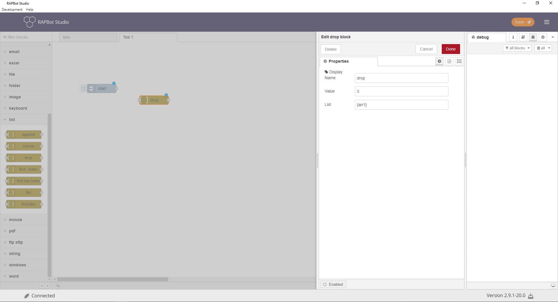 Bot Studio drop block configuration