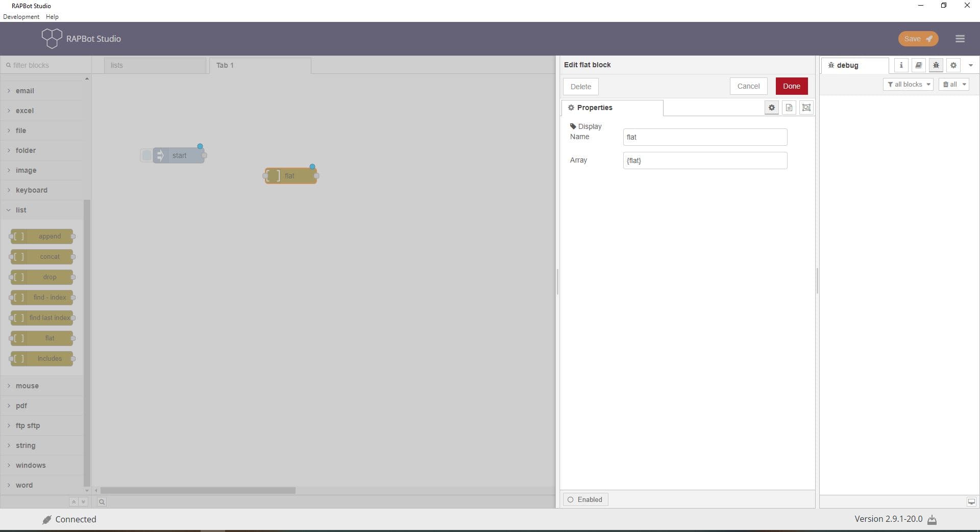 Bot Studio flat block configuration