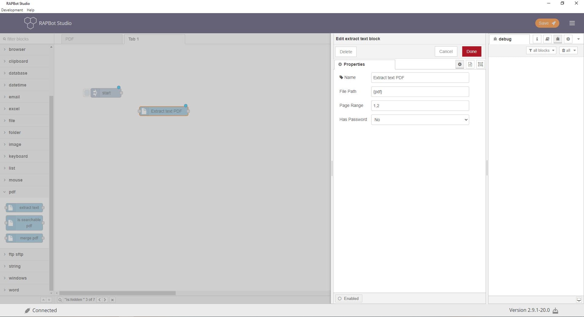 Bot Studio extract text block configuration