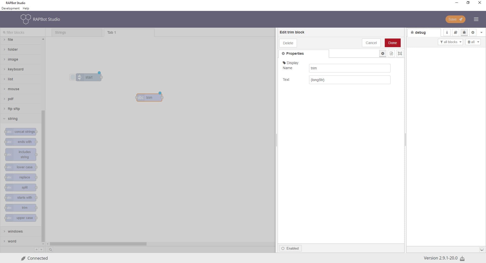 Bot Studio trim block configuration