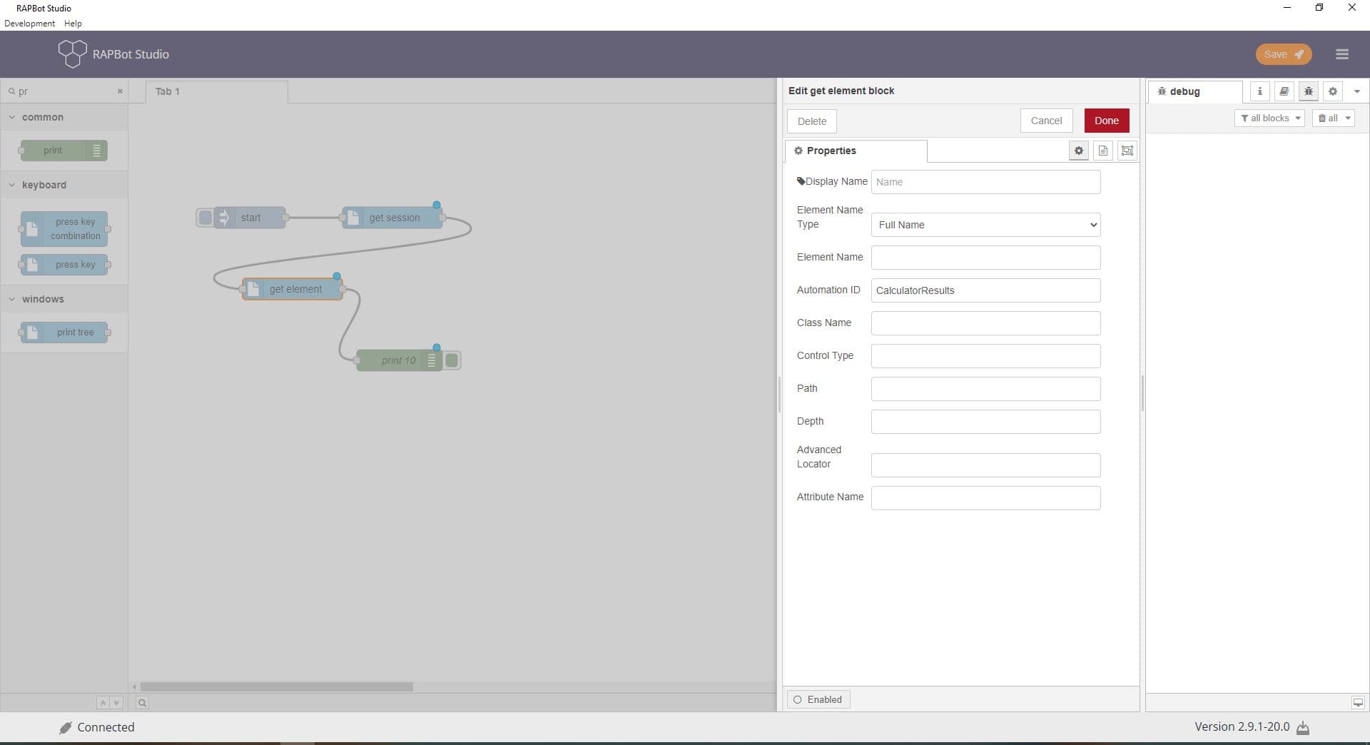 Bot Studio get element block configuration