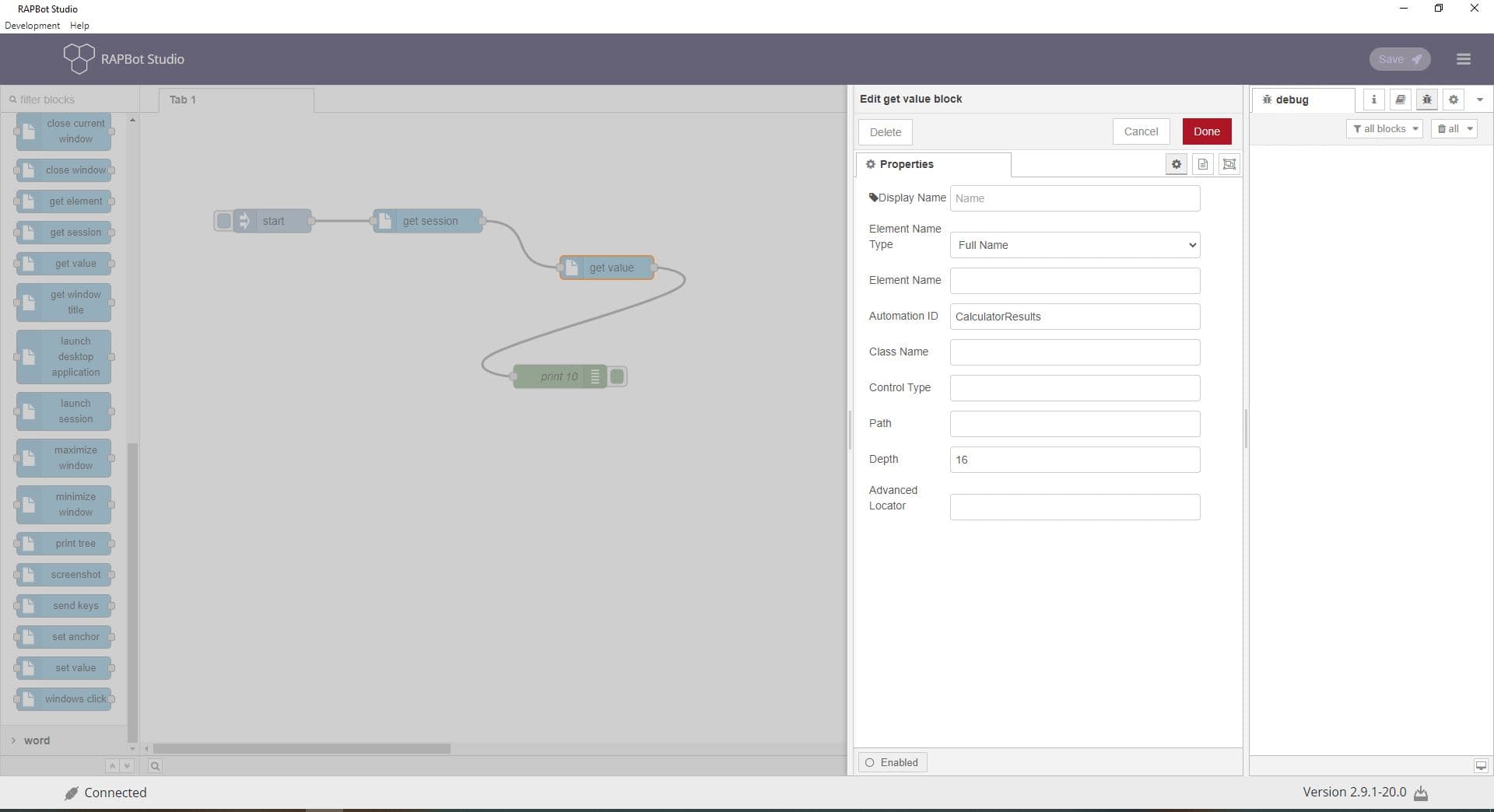 Bot Studio get value block configuration