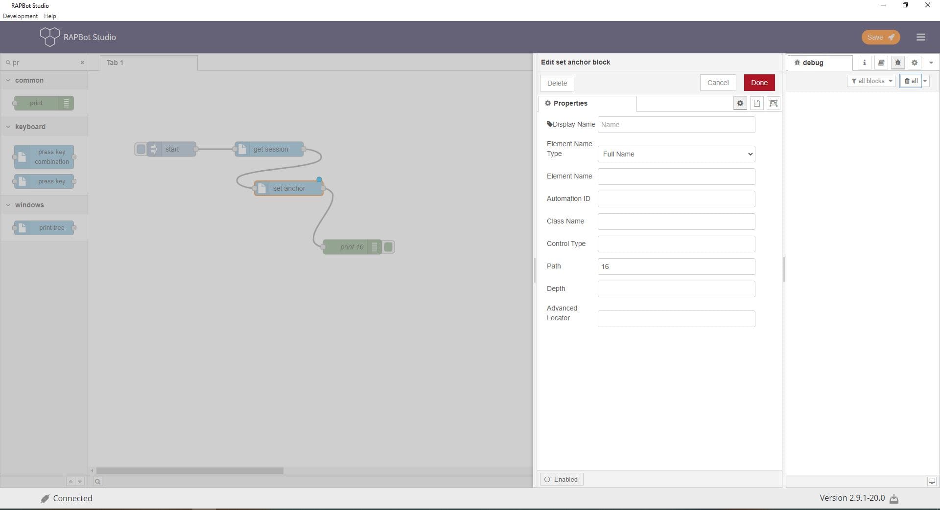 Bot Studio set anchor block configuration