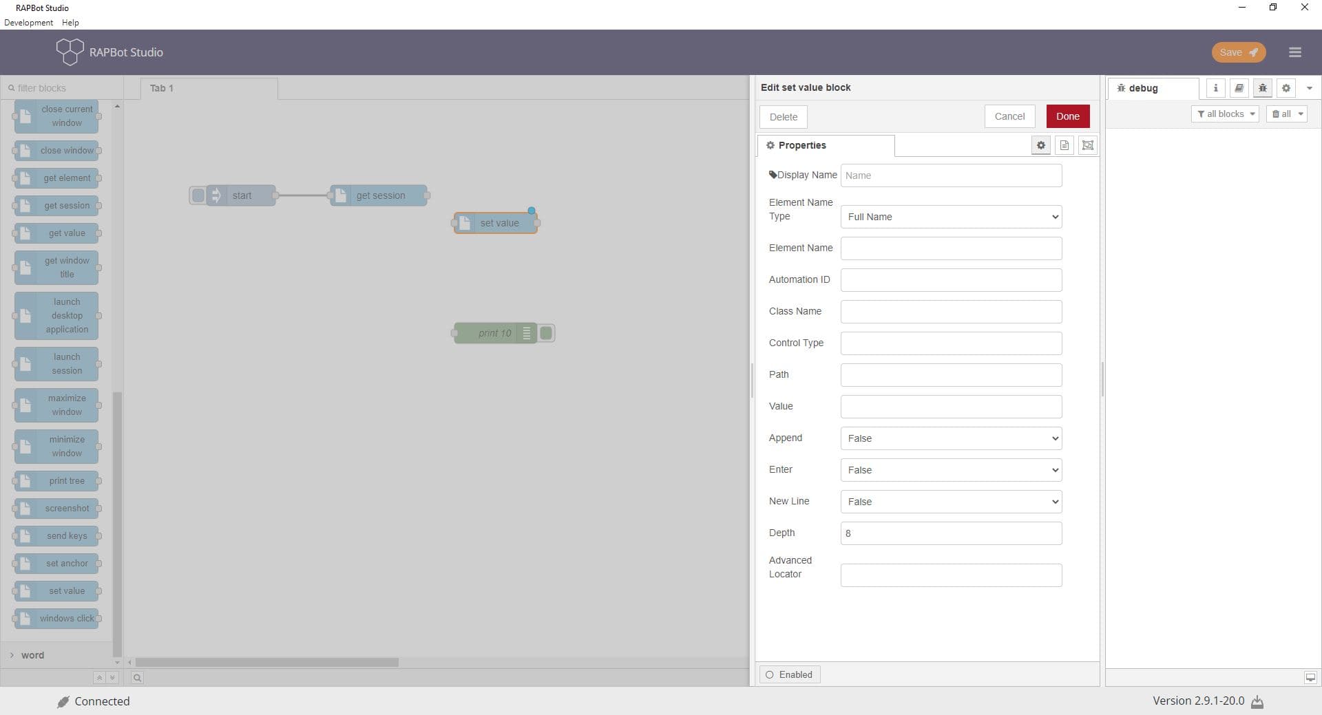 Bot Studio set value block configuration