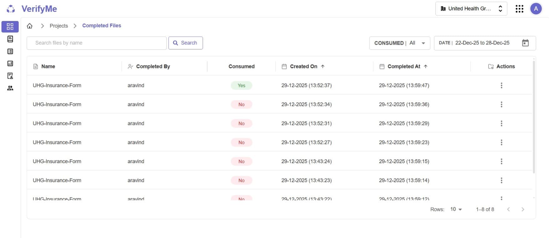 Completed File Table