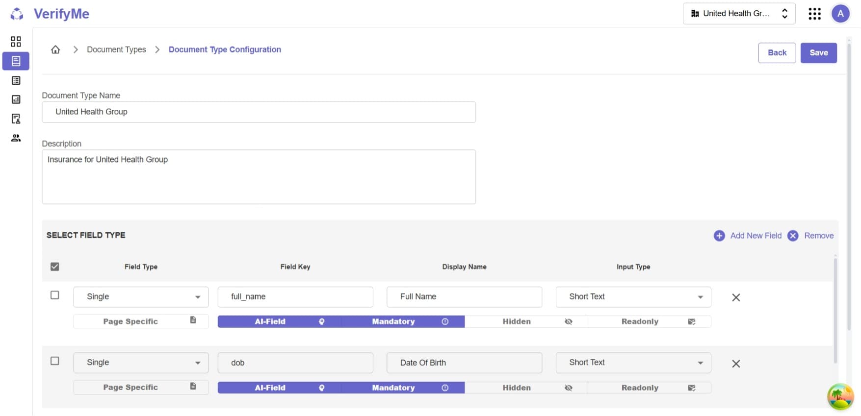 Document Configuration Page